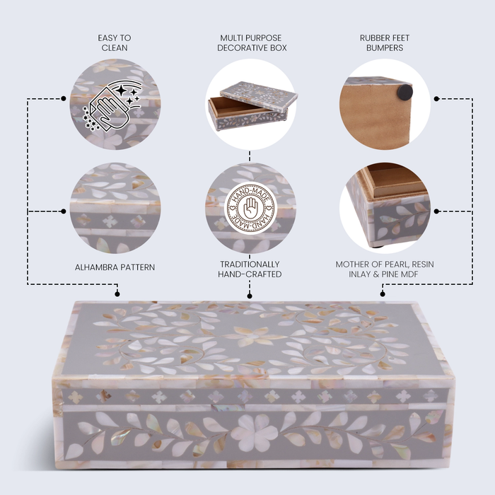 Decorative Storage Box Alhambra Collection Mother of Pearl & Resin Inlay Multi– 10x6x2.5