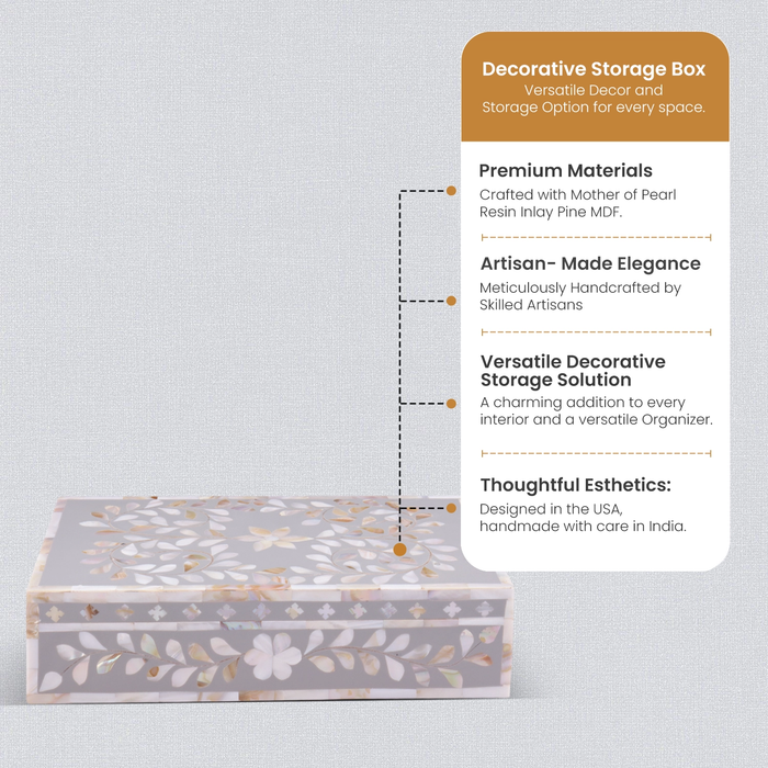 Decorative Storage Box Alhambra Collection Mother of Pearl & Resin Inlay Multi– 10x6x2.5