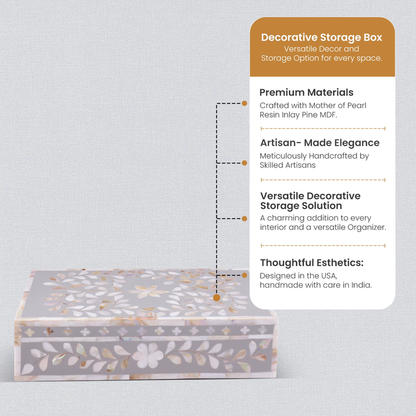 Decorative Storage Box Alhambra Collection Mother of Pearl & Resin Inlay Multi– 10x6x2.5