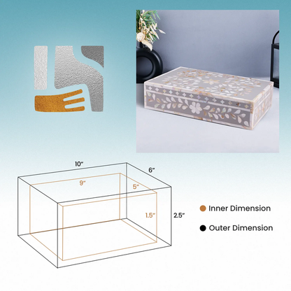 Decorative Storage Box Alhambra Collection Mother of Pearl & Resin Inlay Multi– 10x6x2.5