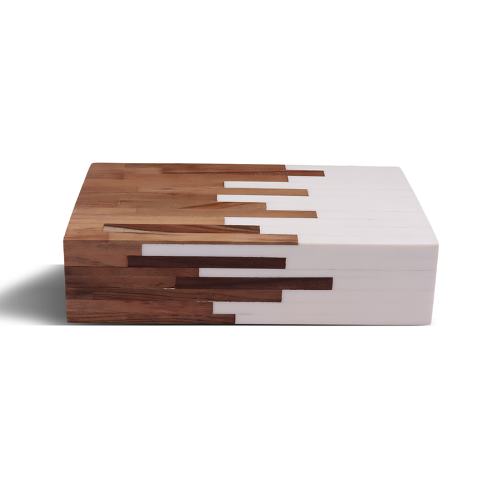 Handmade Decorative Storage Box Equalizer Collection Wood & Resin Inlay Brown & White – 3 Sizes