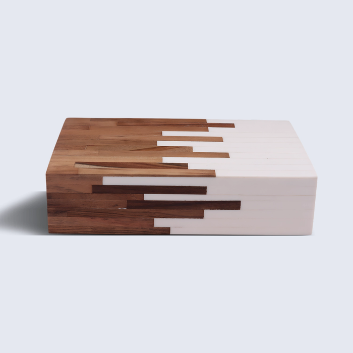 Handmade Decorative Storage Box Equalizer Collection Wood & Resin Inlay Brown & White – 3 Sizes