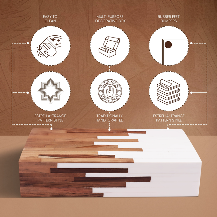 Handmade Decorative Storage Box Equalizer Collection Wood & Resin Inlay Brown & White – 3 Sizes