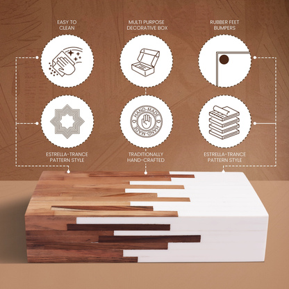 Handmade Decorative Storage Box Equalizer Collection Wood & Resin Inlay Brown & White – 3 Sizes