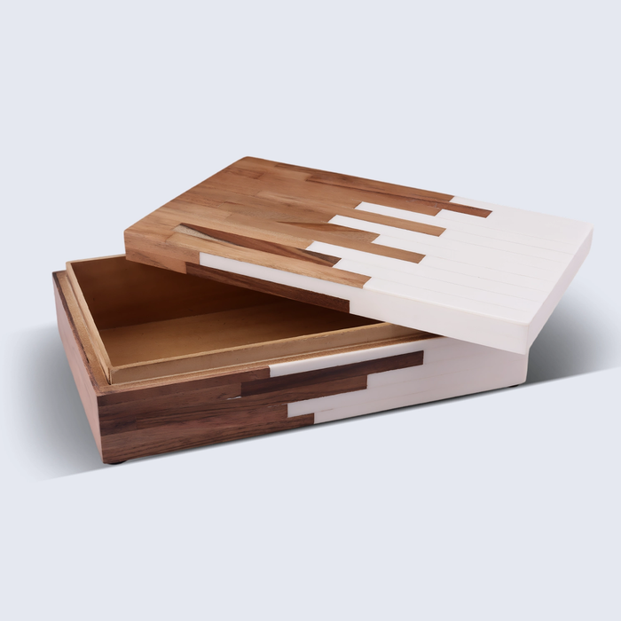 Decorative Storage Box Equalizer Collection Wood & Resin Inlay Brown & White – 3 Sizes