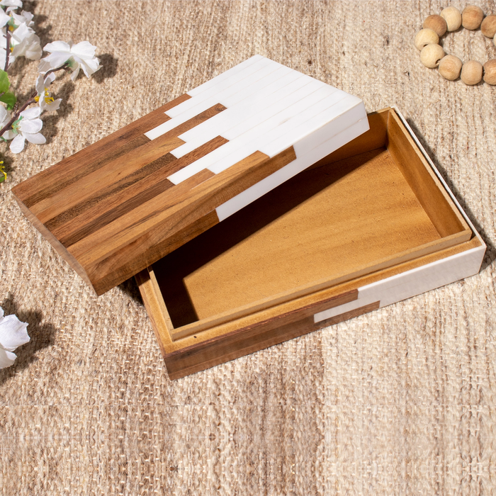 Decorative Storage Box Equalizer Collection Wood & Resin Inlay Brown & White – 3 Sizes