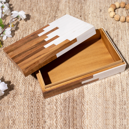 Decorative Storage Box Equalizer Collection Wood & Resin Inlay Brown & White – 3 Sizes