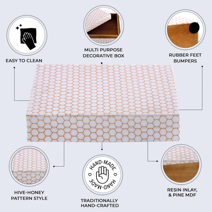Decorative Storage Box Hive Honey Collection Resin Inlay, 8" x 6" x 1.5"