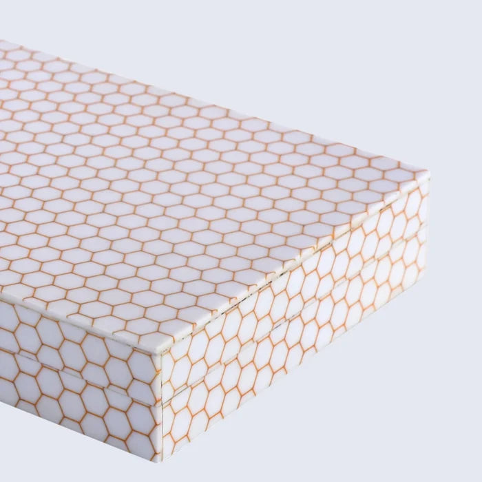Decorative Storage Box Hive Honey Collection Resin Inlay, 8" x 6" x 1.5"