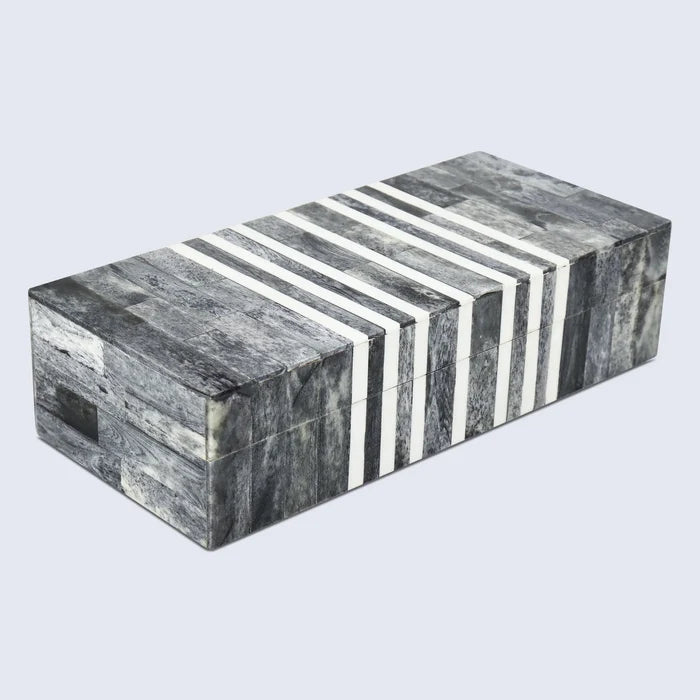 Handmade Decorative Storage Box Patisserie Cafe Bone & Resin Inlay, Grey - 7 Sizes