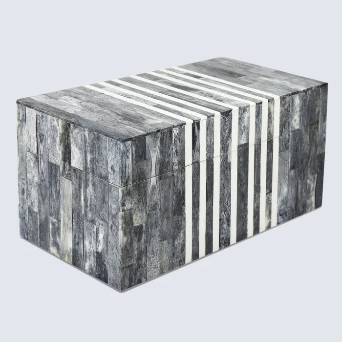 Handmade Decorative Storage Box Patisserie Cafe Bone & Resin Inlay, Grey - 7 Sizes