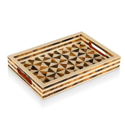 Handmade Decorative Tray Triangle Pattern Resin Inlay Brown -12"x 8"