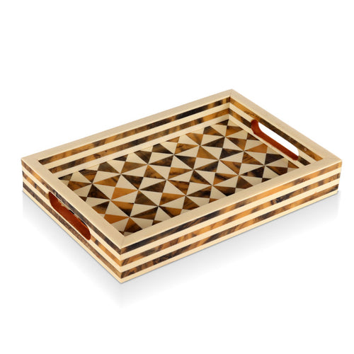 Handmade Decorative Tray Triangle Pattern Resin Inlay Brown -12"x 8"