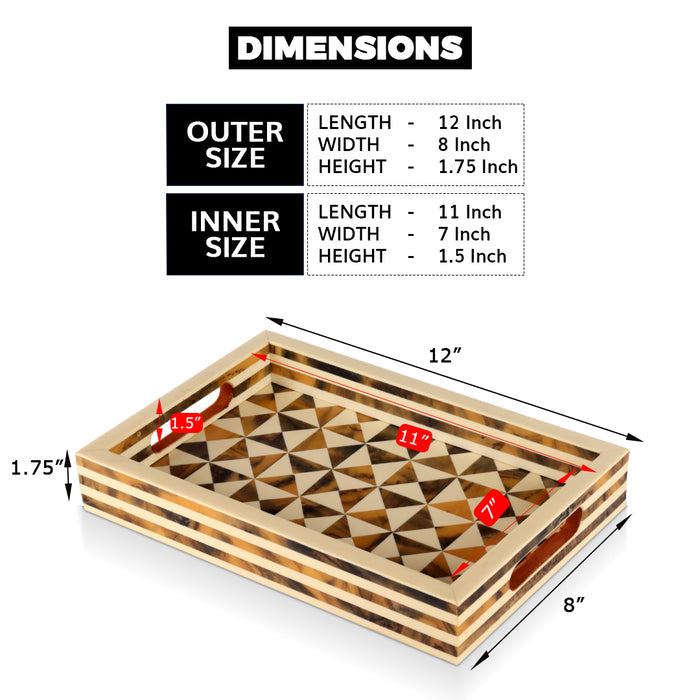 Decorative Tray Triangle Pattern Resin Inlay Brown -12"x 8"