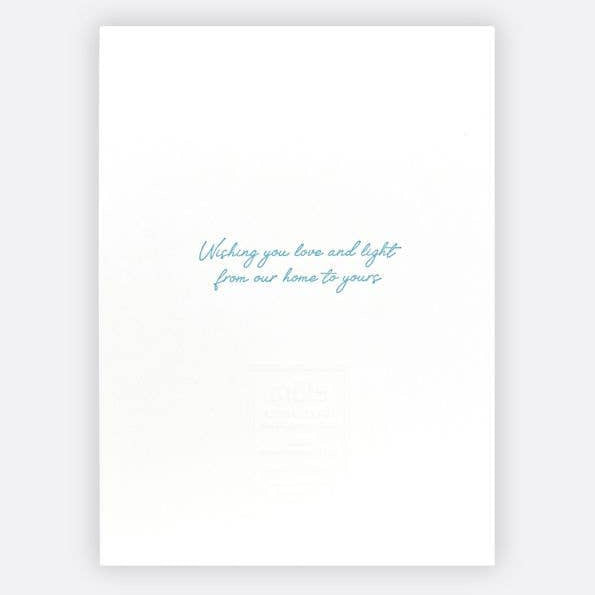 Elum Designs | Happy Hanukkah card interior reads "Wishing you love and light from out home to yours"