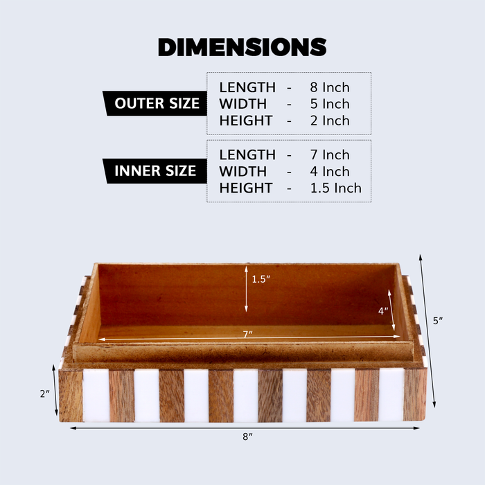 Estrella Trance Brown White Resin & Wood Inlay Storage Box, 8"x5"x2"