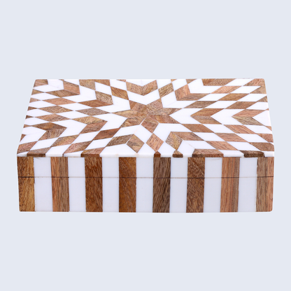 Estrella Trance Brown White Resin & Wood Inlay Storage Box, 8"x5"x2"
