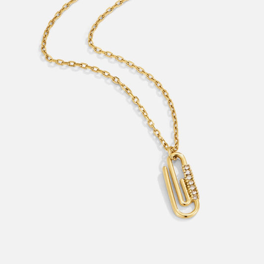 Gold Crystal Paperclip Pendant Necklace