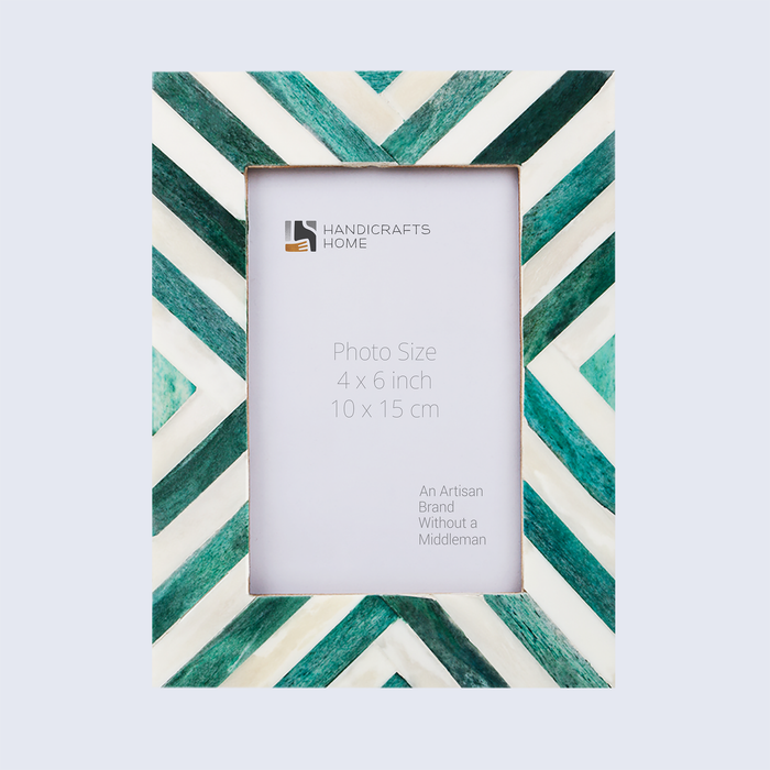 Handmade Green White Chevron Bone Inlay Picture Frame 4x6, 1.25" Border Width