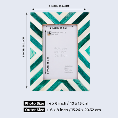 Green White Chevron Bone Inlay Picture Frame 4x6, 1.25" Border Width