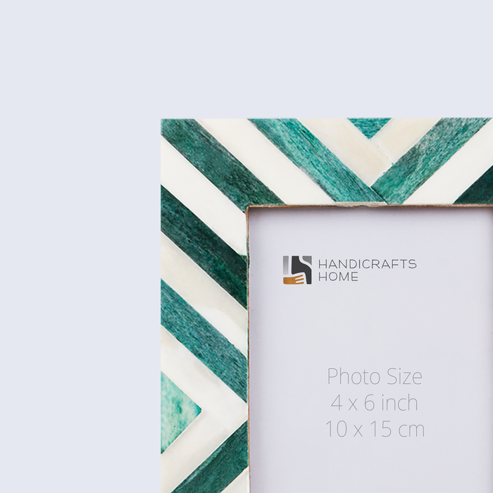 Green White Chevron Bone Inlay Picture Frame 4x6, 1.25" Border Width