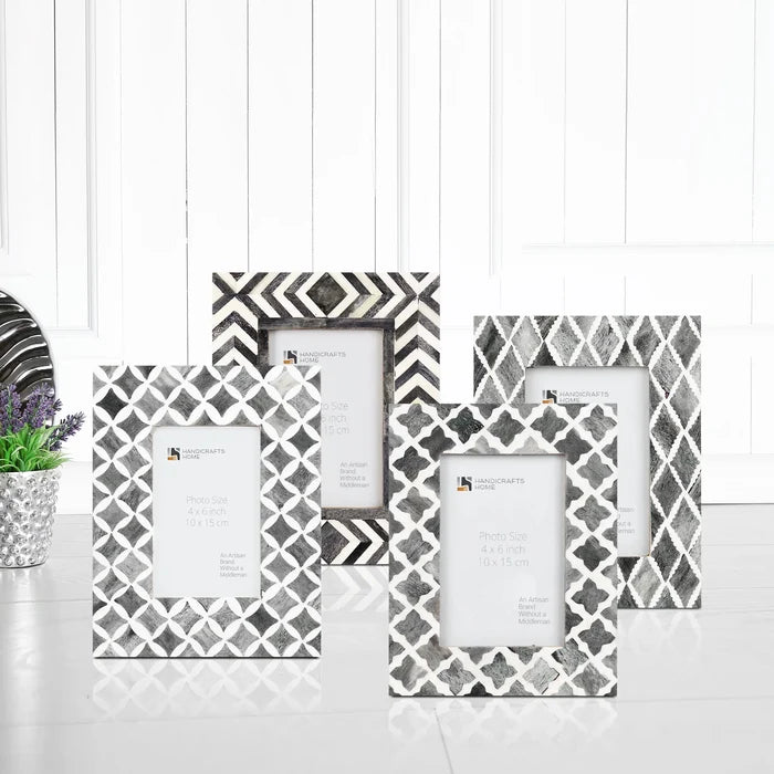 Handmade Grey Bone Inlay Picture Frames - Mosaic Collection - Fits 4x6 Photos, for tabletop or wall display