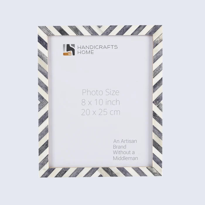 Handmade Grey White Chevron Bone Inlay Picture Frame 4x6 5x7 8x10, for tabletop or wall display