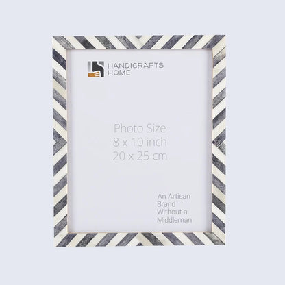 Handmade Grey White Chevron Bone Inlay Picture Frame 4x6 5x7 8x10, for tabletop or wall display