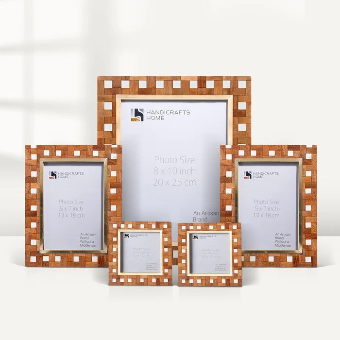 Handmade Halo Parquet Wood and Resin Inlay Picture Frame Set (5 Piece, for tabletop or wall display