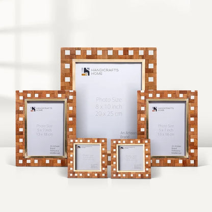 Handmade Halo Parquet Wood and Resin Inlay Picture Frame Set (5 Piece, for tabletop or wall display