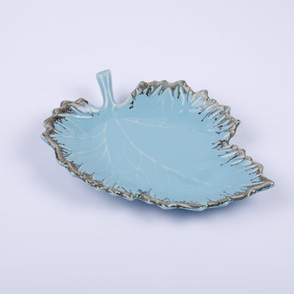 Handmade Decorative Ceramic Platter For Serving & Decor -BLUE-LEAF