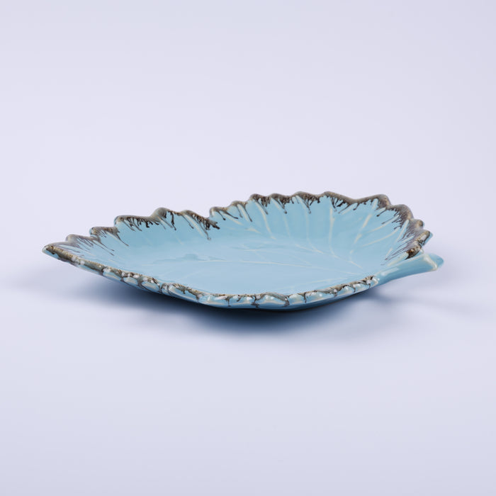Handmade Decorative Ceramic Platter For Serving & Decor -BLUE-LEAF