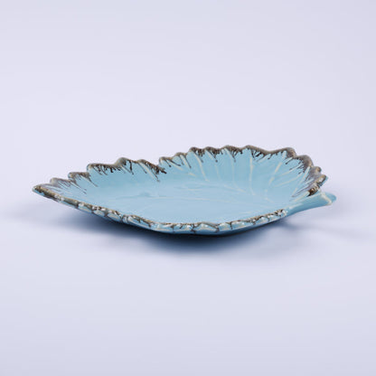 Handmade Decorative Ceramic Platter For Serving & Decor -BLUE-LEAF