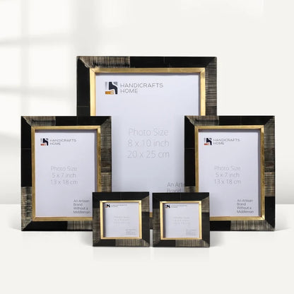 Handmade Horn Inlay Picture Frame Set with Brass Border Decor ( 5 Pieces