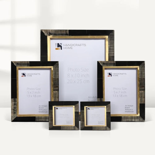 Handmade Horn Inlay Picture Frame Set with Brass Border Decor ( 5 Pieces