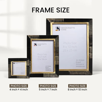 Horn Inlay Picture Frame Set with Brass Border Decor ( 5 Pieces)