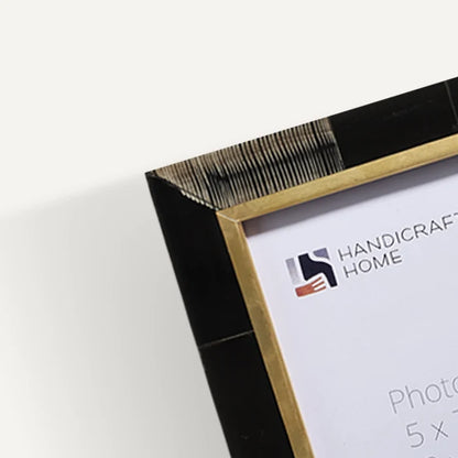 Horn Inlay Picture Frame Set with Brass Border Decor ( 5 Pieces)