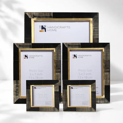 Horn Inlay Picture Frame Set with Brass Border Decor ( 5 Pieces)