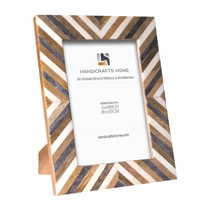 Handmade Hypno Daze Geometric Wood & Bone Inlay Picture Frame - 3 Sizes, for tabletop or wall display