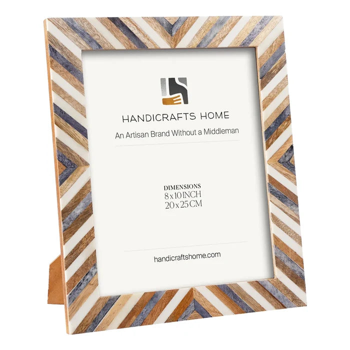 Handmade Hypno Daze Geometric Wood & Bone Inlay Picture Frame - 3 Sizes, for tabletop or wall display