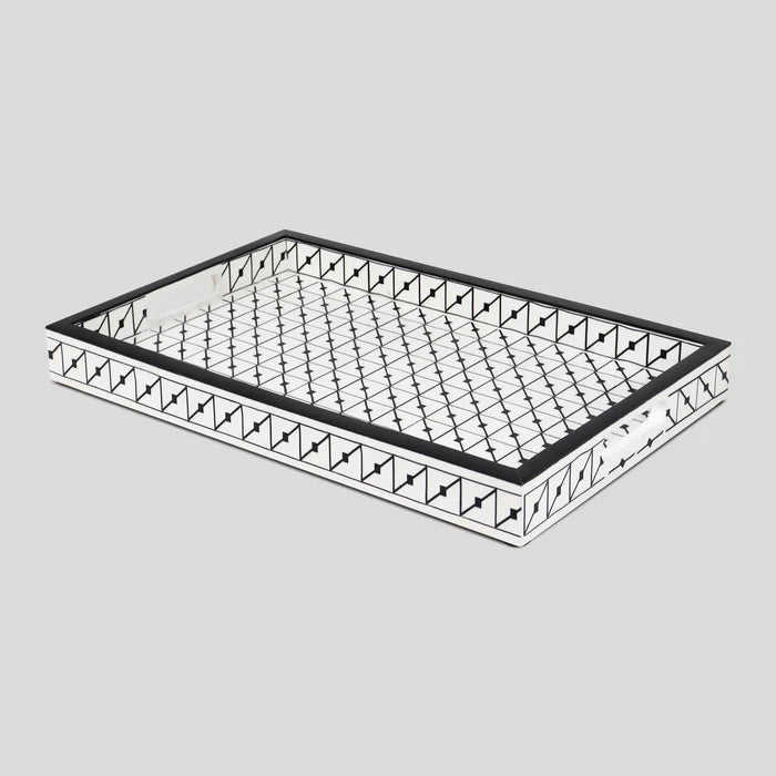 Handmade Illusion Tiktak Decorative Tray 17x11 Black White Ottoman
