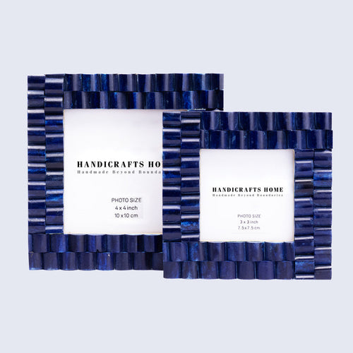 Handmade Indigo Ridge Picture Frame - Blue Bone Inlay & Resin - 3x3 - 4x4, for tabletop or wall display