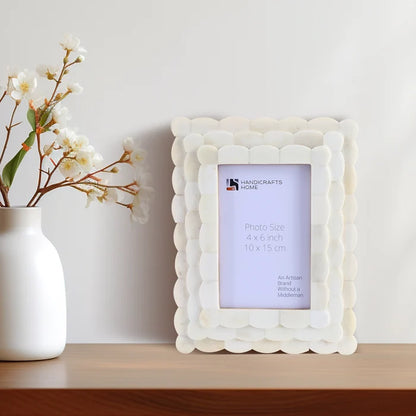 Handmade Ivory White Scalloped Bone Inlay Frame 4x4 4x6 5x7 Decor