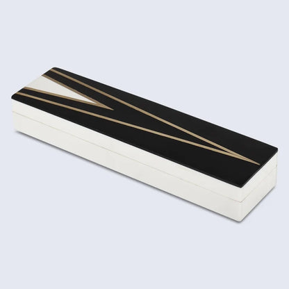 Handmade Kept Dapper Black White Resin Inlay & Brass Storage Box, 7 Sizes