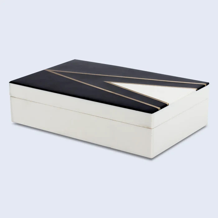 Handmade Kept Dapper Black White Resin Inlay & Brass Storage Box, 7 Sizes