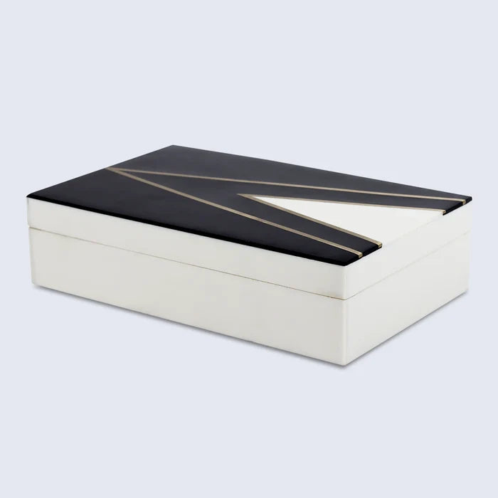 Handmade Kept Dapper Black White Resin Inlay & Brass Storage Box, 7 Sizes
