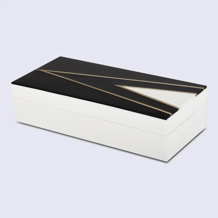 Handmade Kept Dapper Black White Resin Inlay & Brass Storage Box, 7 Sizes
