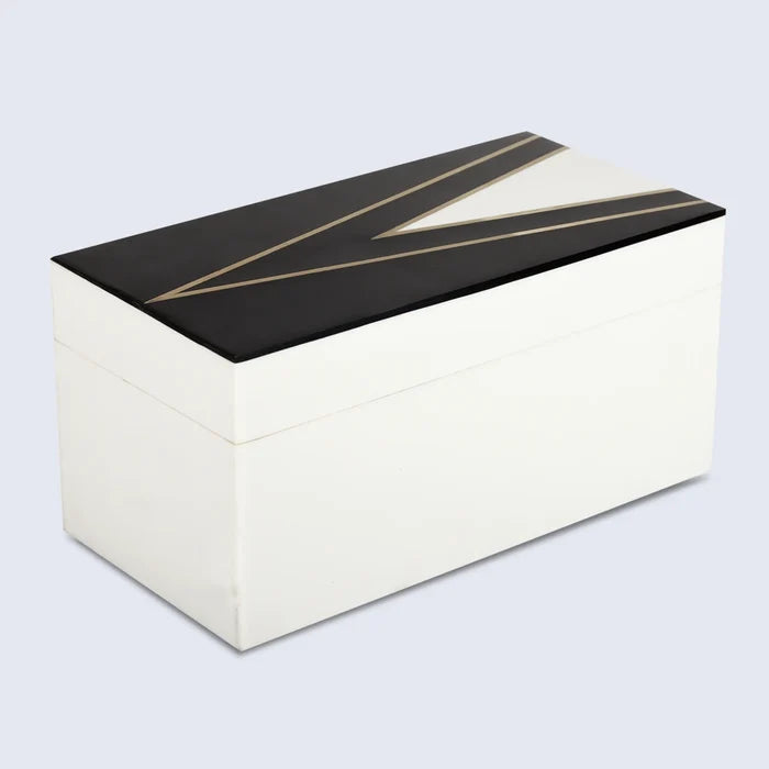 Handmade Kept Dapper Black White Resin Inlay & Brass Storage Box, 7 Sizes