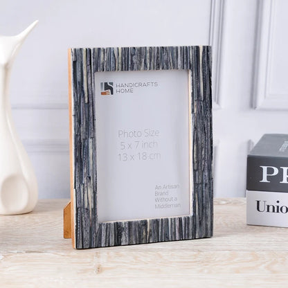 Handmade Koyala Kachcha Picture Frame - Charcoal Bone Inlay - 4x6 5x7 8x10, for tabletop or wall display