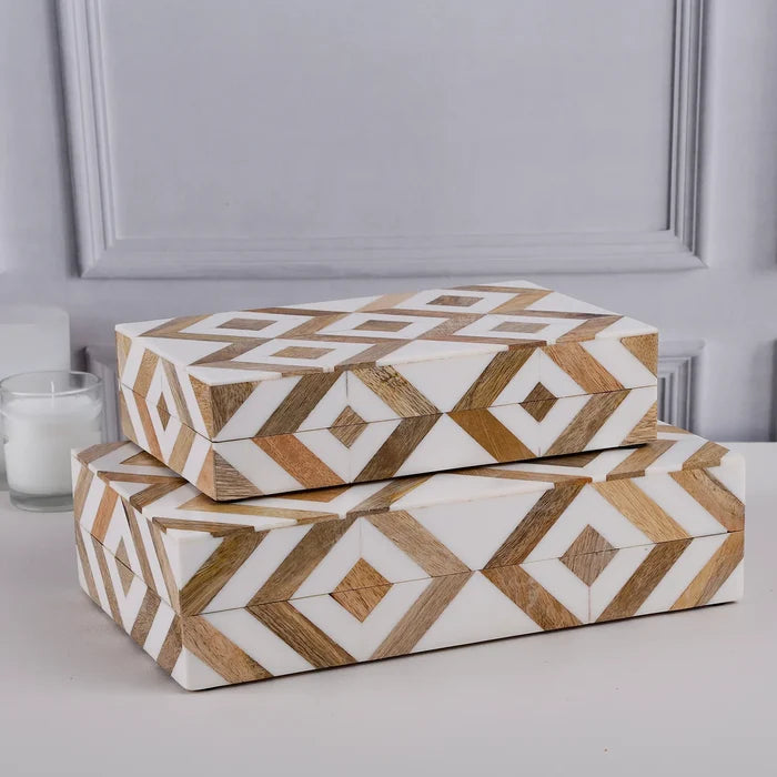 Handmade Marquet Array Resin & Wood Inlay Storage Box - 8 Sizes
